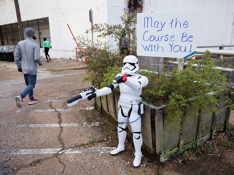 A Star Wars storm trooper greeted runners.